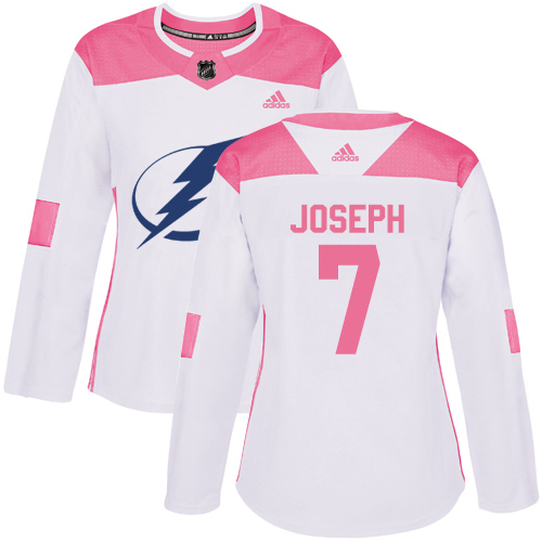 Adidas Tampa Bay Lightning #7 Mathieu Joseph White Pink Authentic Fashion Women Stitched NHL Jersey->women nhl jersey->Women Jersey